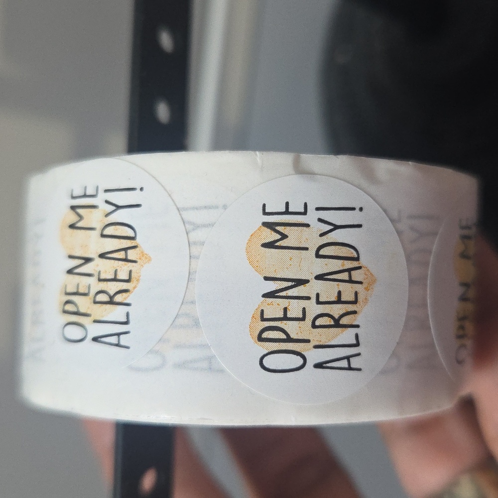 500 Open Me Already Heart Round Stickers NIB